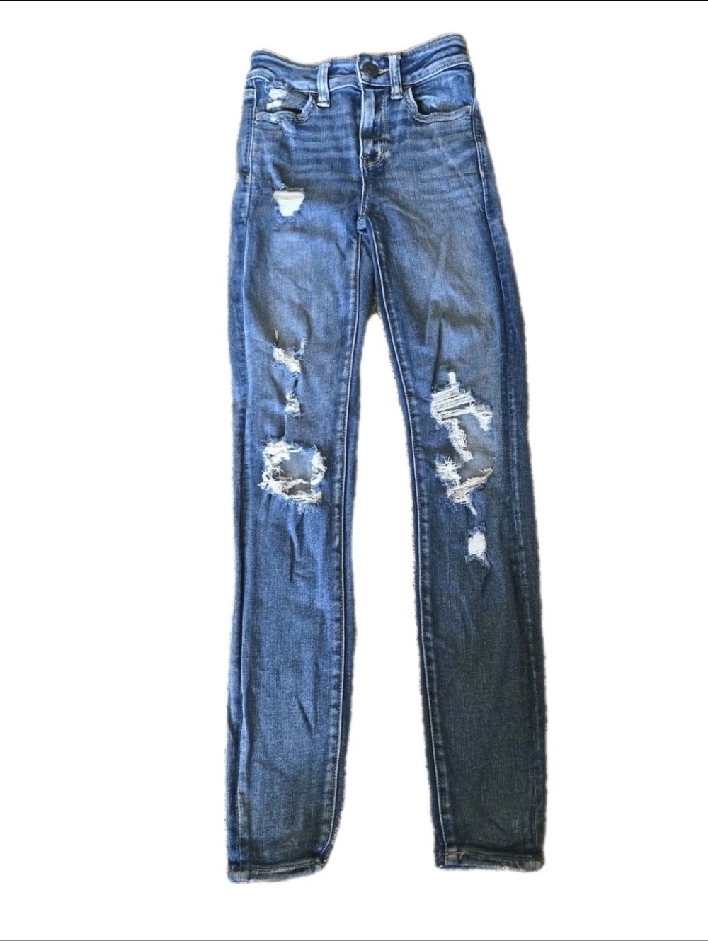 American Eagle Jeans Womens High Rise Jegging Size 000 Stretch Distressed Blue